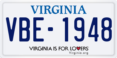 VA license plate VBE1948