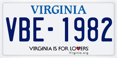 VA license plate VBE1982