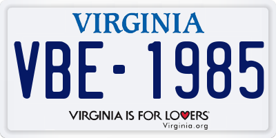 VA license plate VBE1985