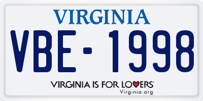 VA license plate VBE1998