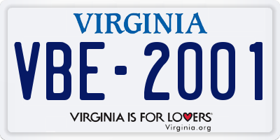 VA license plate VBE2001