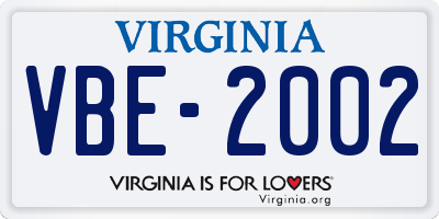 VA license plate VBE2002