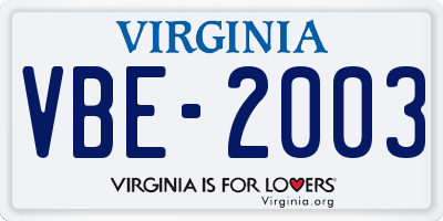VA license plate VBE2003