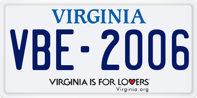 VA license plate VBE2006