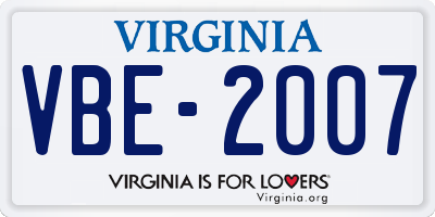 VA license plate VBE2007