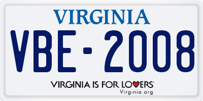 VA license plate VBE2008