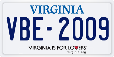 VA license plate VBE2009