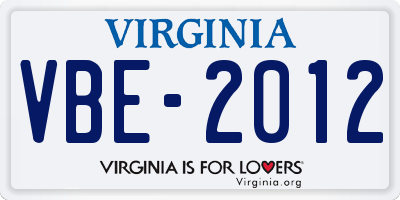 VA license plate VBE2012