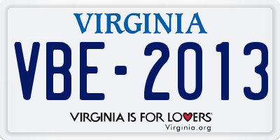 VA license plate VBE2013