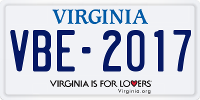 VA license plate VBE2017