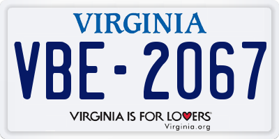 VA license plate VBE2067