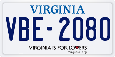VA license plate VBE2080