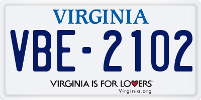 VA license plate VBE2102