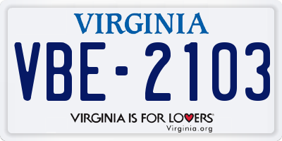 VA license plate VBE2103