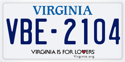 VA license plate VBE2104