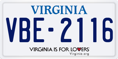 VA license plate VBE2116