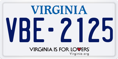 VA license plate VBE2125