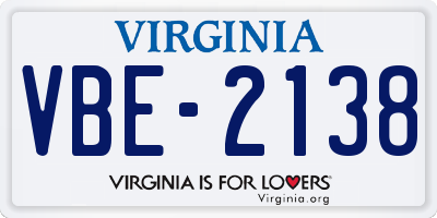 VA license plate VBE2138