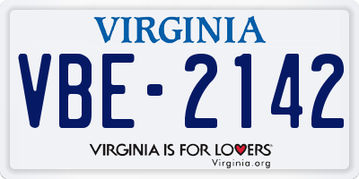 VA license plate VBE2142