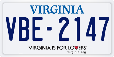 VA license plate VBE2147