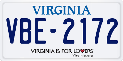 VA license plate VBE2172