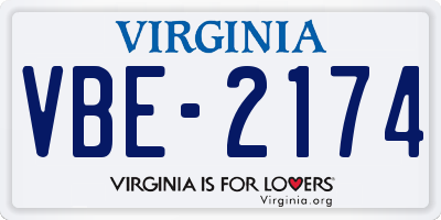 VA license plate VBE2174