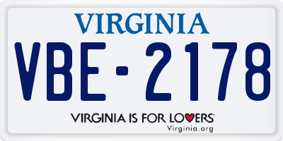 VA license plate VBE2178
