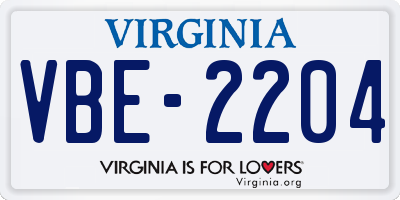 VA license plate VBE2204