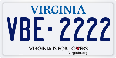 VA license plate VBE2222
