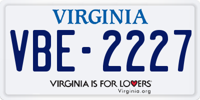 VA license plate VBE2227