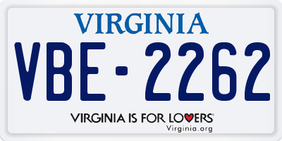 VA license plate VBE2262