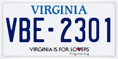 VA license plate VBE2301