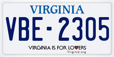 VA license plate VBE2305