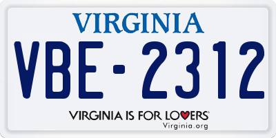 VA license plate VBE2312