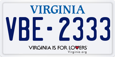 VA license plate VBE2333