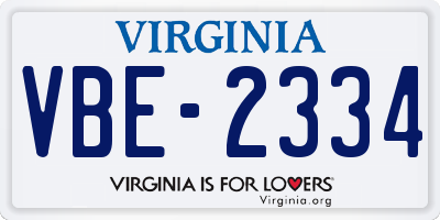 VA license plate VBE2334