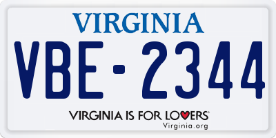VA license plate VBE2344