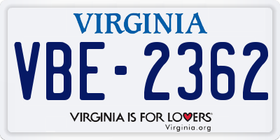 VA license plate VBE2362