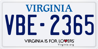 VA license plate VBE2365