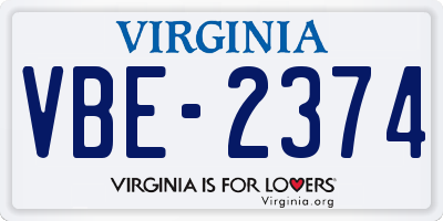 VA license plate VBE2374