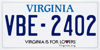 VA license plate VBE2402