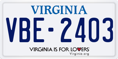 VA license plate VBE2403