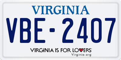 VA license plate VBE2407