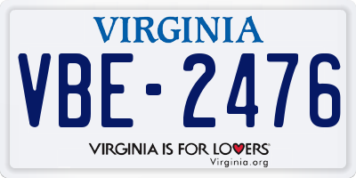 VA license plate VBE2476