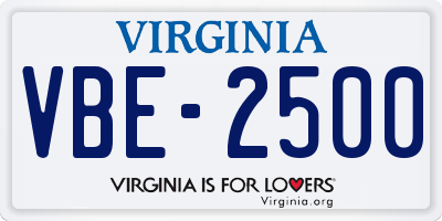 VA license plate VBE2500