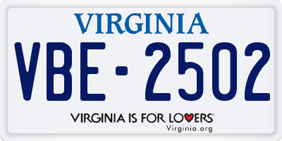 VA license plate VBE2502