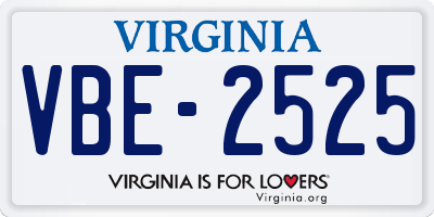 VA license plate VBE2525