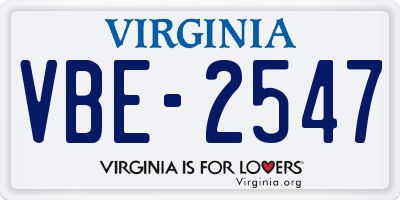 VA license plate VBE2547