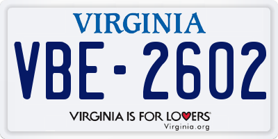VA license plate VBE2602