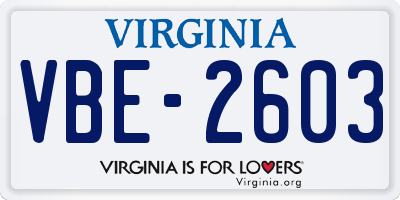 VA license plate VBE2603